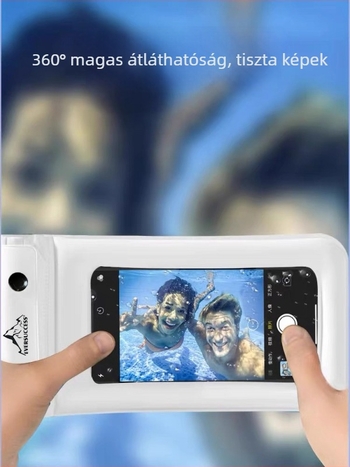Vízálló telefontáska vízi sportokhoz, átlátszó PVC tok érintőképernyő-hozzáféréssel, lezárva száraz–nedves szétválasztással