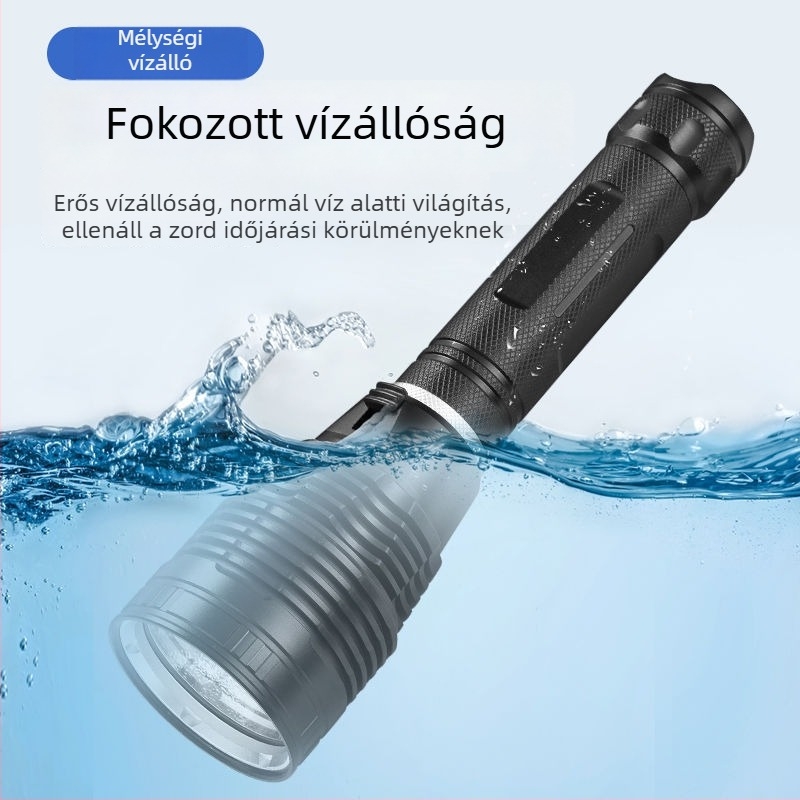 Kézi vízálló búvár LED-lámpa, 3000 lm, újratölthető 26650 akkumulátor, 4,2 V, vízálló