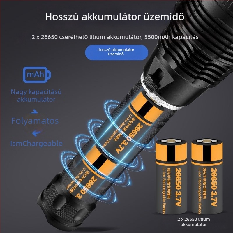 Kézi vízálló búvár LED-lámpa, 3000 lm, újratölthető 26650 akkumulátor, 4,2 V, vízálló