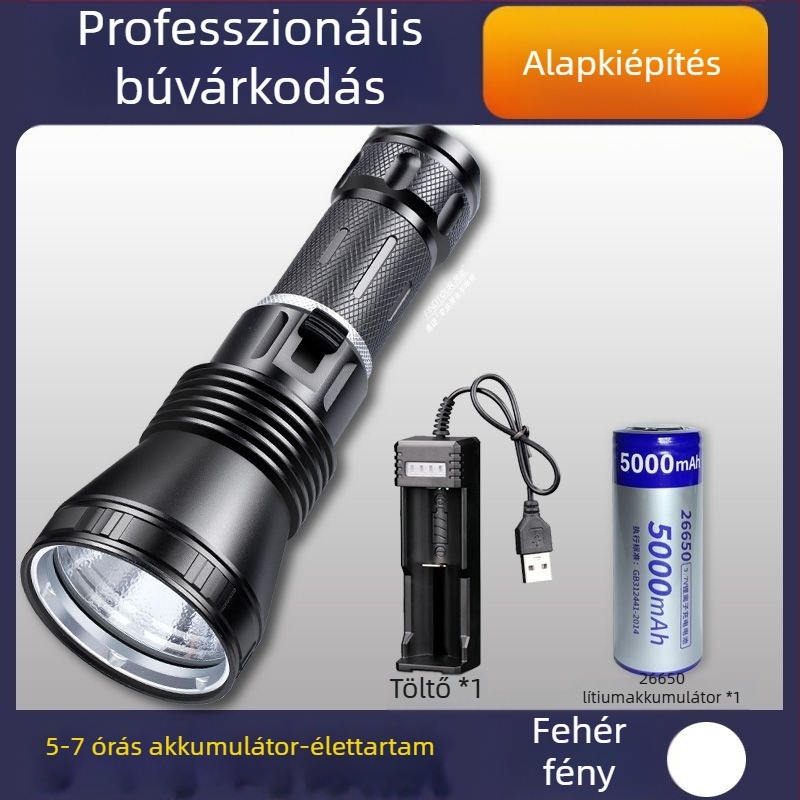 Kézi vízálló búvár LED-lámpa, 3000 lm, újratölthető 26650 akkumulátor, 4,2 V, vízálló