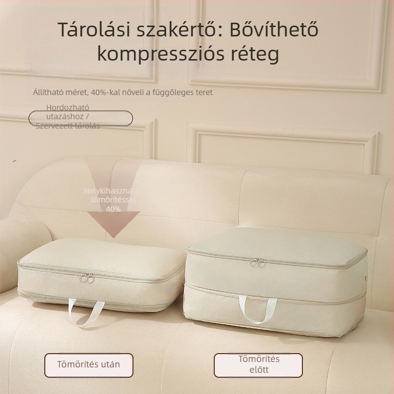 Kompressziós tároló tasak pehelykabátok és paplanok tárolására, por- és vízálló, utazáshoz