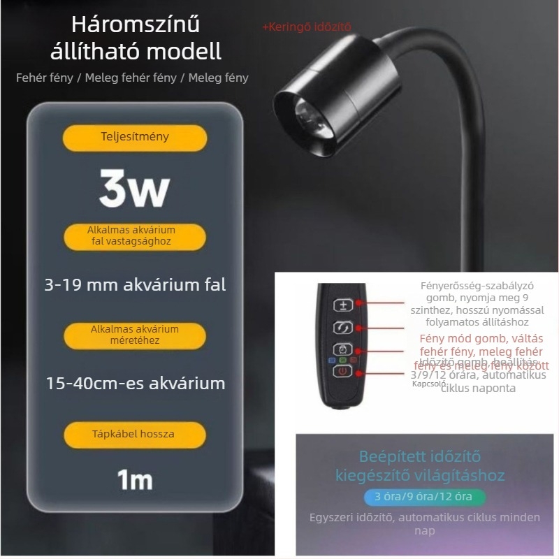 LED akváriumi spotlámpa három időzítővel halak és vízi növények számára