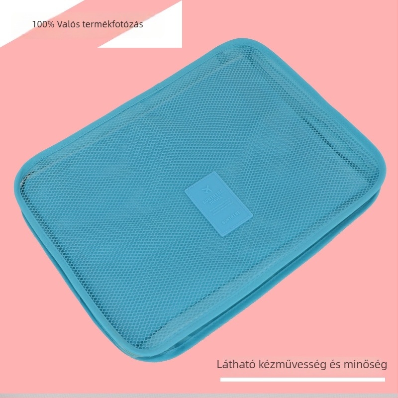 6 részes utazási tároló készlet, vízálló nylon + háló, kocka alakú, cipzáras zárás, utazáshoz és smink tároláshoz