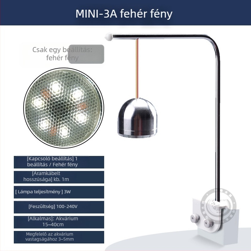 Xinma LED akváriumi világítás csíptetővel, alumínium ötvözet, 3–5W, 300 g