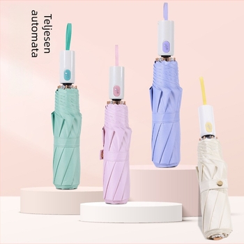 Nap- és esőálló ernyő fényblokkoló, hőszigetelő bevonattal; automatikus nyitás; 8 bordás alumínium váz; 210T vászon; logó nyomtatás