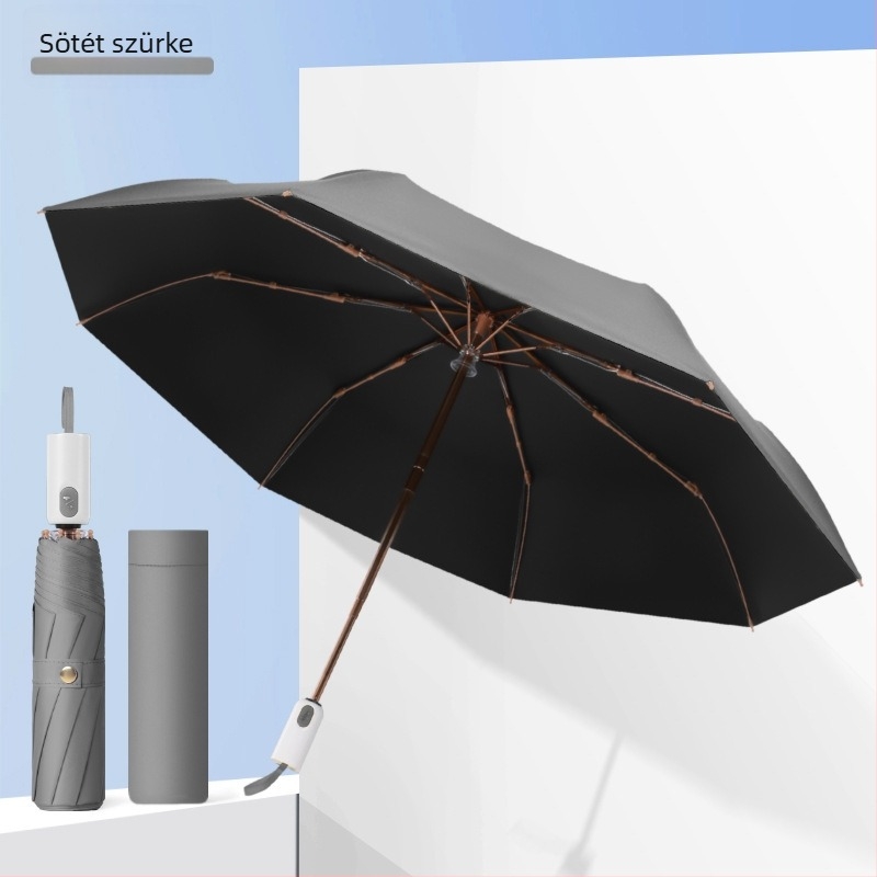 Nap- és esőálló ernyő fényblokkoló, hőszigetelő bevonattal; automatikus nyitás; 8 bordás alumínium váz; 210T vászon; logó nyomtatás