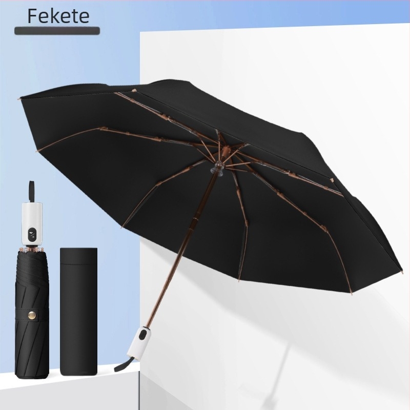 Nap- és esőálló ernyő fényblokkoló, hőszigetelő bevonattal; automatikus nyitás; 8 bordás alumínium váz; 210T vászon; logó nyomtatás