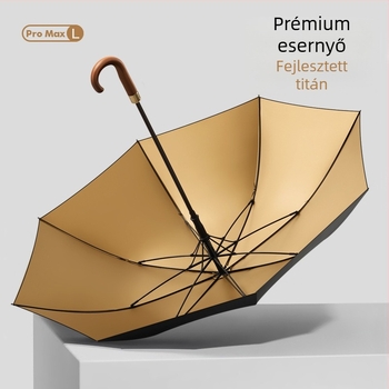 Golf esernyő hosszú tömörfa fogantyúval, 8 bordával, UV védelem UPF 50+, testreszabható logó, manuális nyitás-zárás