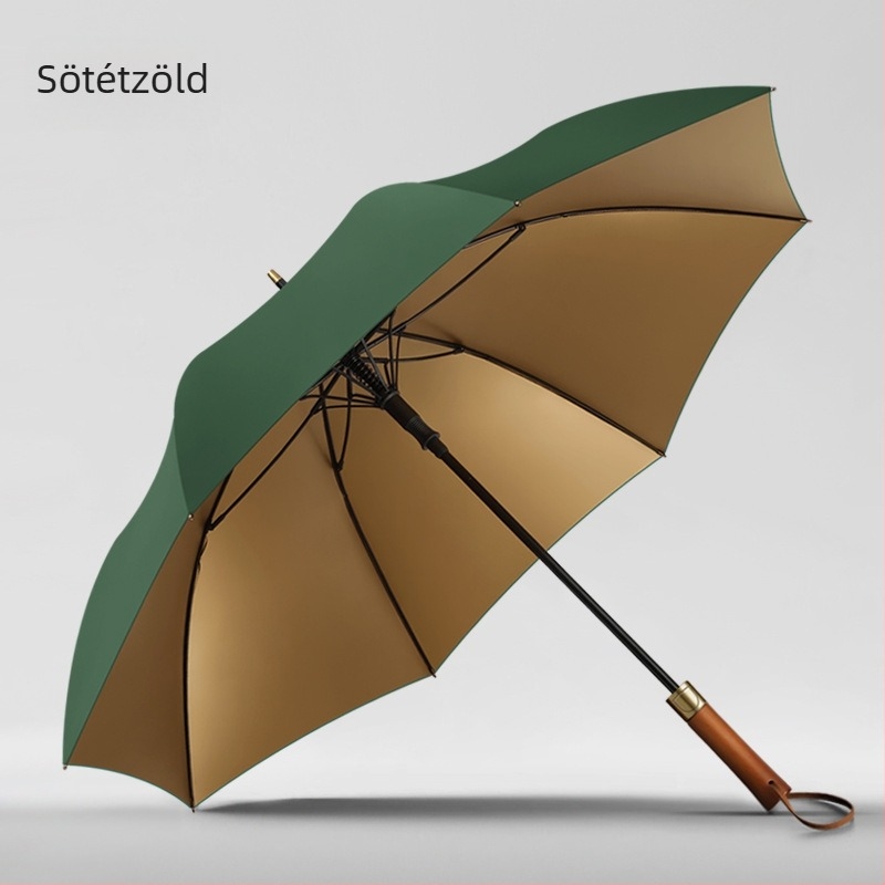 Golf esernyő hosszú tömörfa fogantyúval, 8 bordával, UV védelem UPF 50+, testreszabható logó, manuális nyitás-zárás