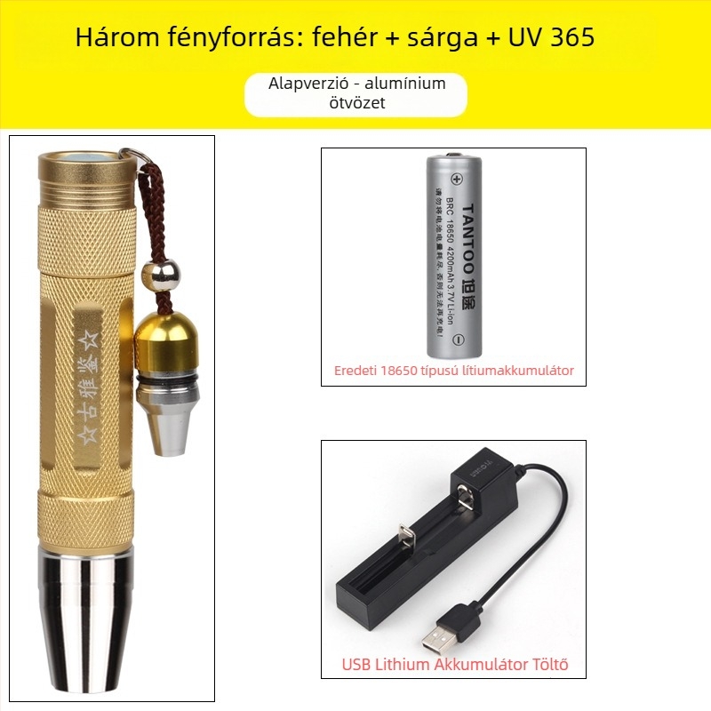 Újratölthető LED zseblámpa jáde azonosításához – 10W, 4200 mAh akkumulátor, LED fény, hatótáv 50 m-ig