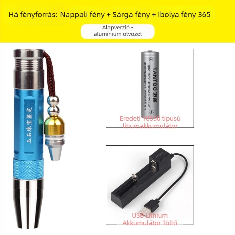 Újratölthető LED zseblámpa jáde azonosításához – 10W, 4200 mAh akkumulátor, LED fény, hatótáv 50 m-ig