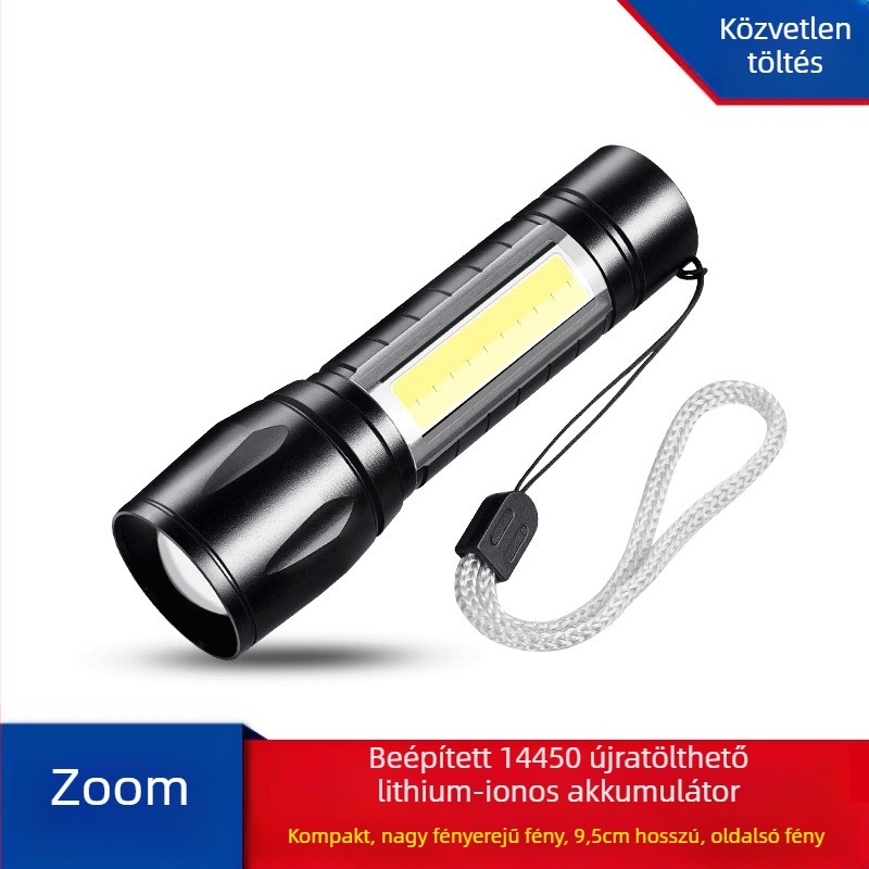 LED zseblámpa power bankkal a telefon töltésére, ultra erős fény, 200–500 m hatótávolság, 1600 mAh, 15 W, kézi generálás