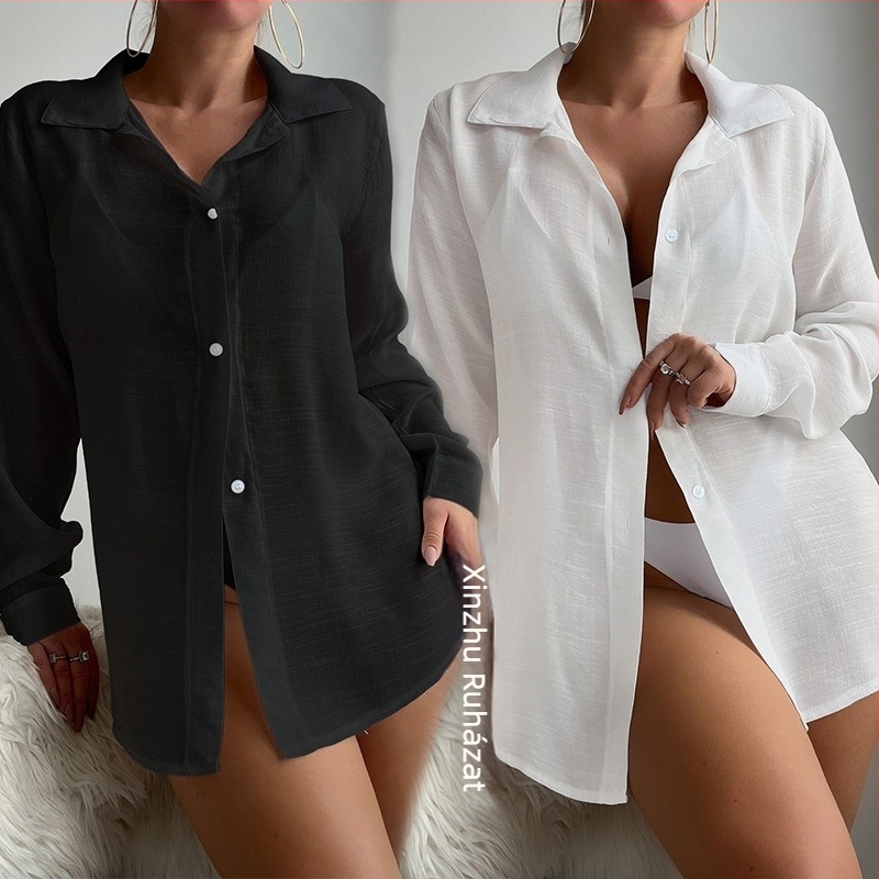 Hosszú ujjú strand-kardigán bikinihez, 60% pamut, bélés poliészter 40%, 138 g, úszáshoz