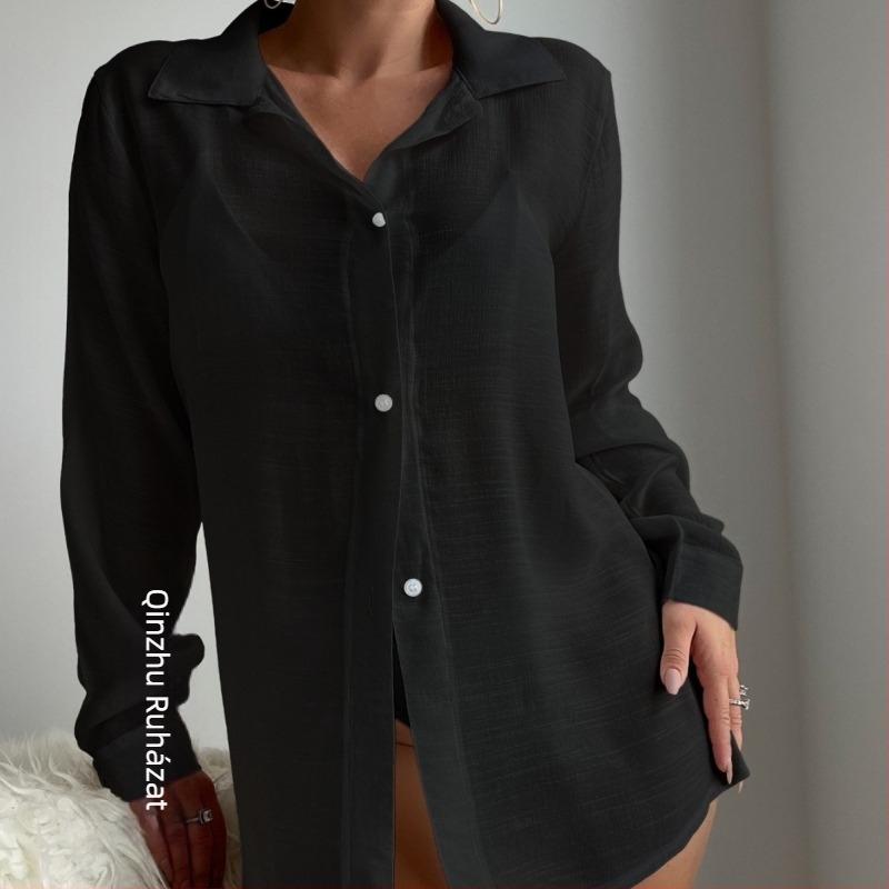 Hosszú ujjú strand-kardigán bikinihez, 60% pamut, bélés poliészter 40%, 138 g, úszáshoz