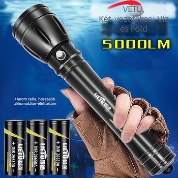 Búvár zseblámpa – alumíniumötvözet test, LED fényforrás, 7200 mAh akkumulátor, hatótávolság akár 500 m, többfunkciós
