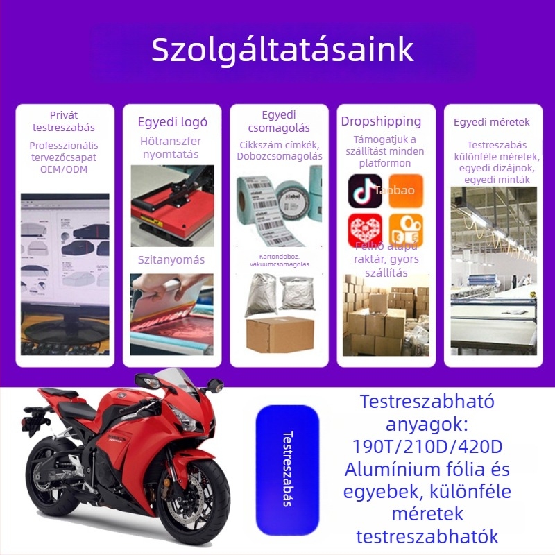 Univerzális motorkerékpár borítás UV-védelemmel, vízálló és porálló, vastagított alumíniumfóliával
