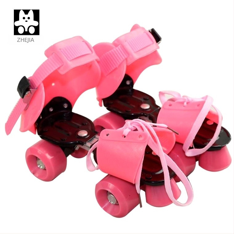 Gyerekeknek való, dupla soros négykerekű görkorcsolya, PU felsőrész, vas talp, PVC kerekek