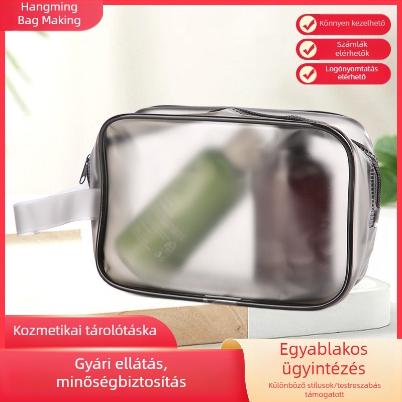 PVC matt felületű átlátszó kozmetikai neszesszer, vízálló utazási szervező