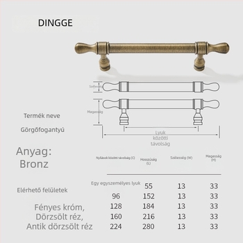 Dingge szekrényajtó fogantyú, Modell 6071, sárgaréz, öntvény, modern letisztult stílus