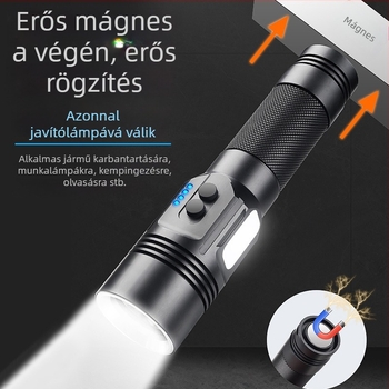 Alumíniumötvözetes elemlámpa, teljesítmény kijelző, USB újratöltés, SST40 LED, hatótávolság ≥500 m