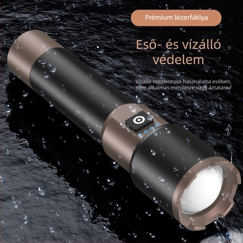 LED elemlámpa Power Bank funkcióval, alumínium ötvözet test, 4000mAh, 15W, hatótáv 200–500m, 360° elfordulás, kézi generátor, hordozható kültéri világítás