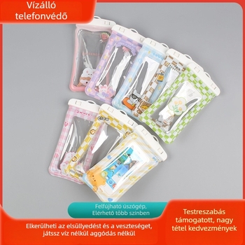 Kültéri vízálló PVC felfújható telefontáska, Cartoon Series stílus, Beach Series mintával, logónyomtatás