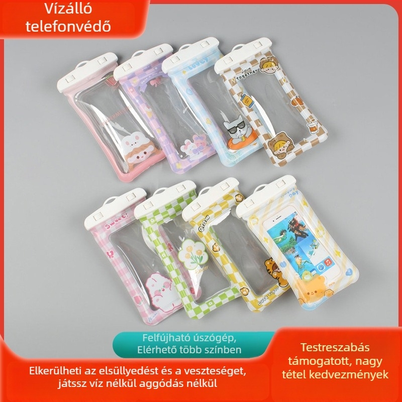 Kültéri vízálló PVC felfújható telefontáska, Cartoon Series stílus, Beach Series mintával, logónyomtatás