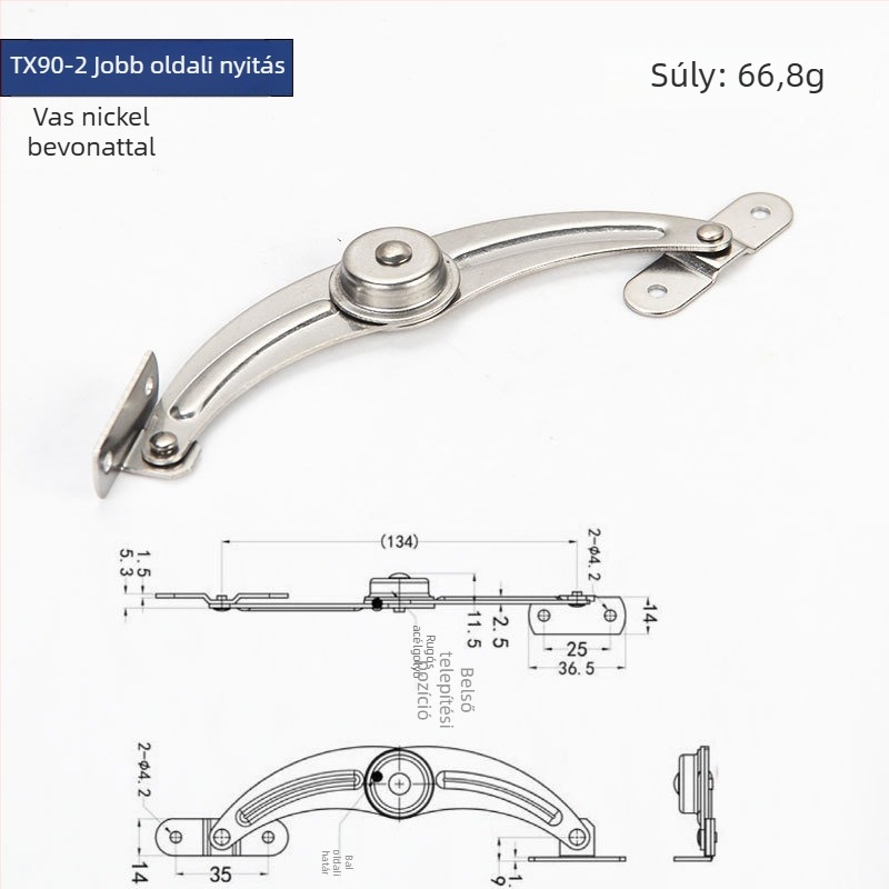 Szekrényajtó korlátozó, modell Tx90-2, rozsdamentes acél, Gurui márka, modern minimalista stílus