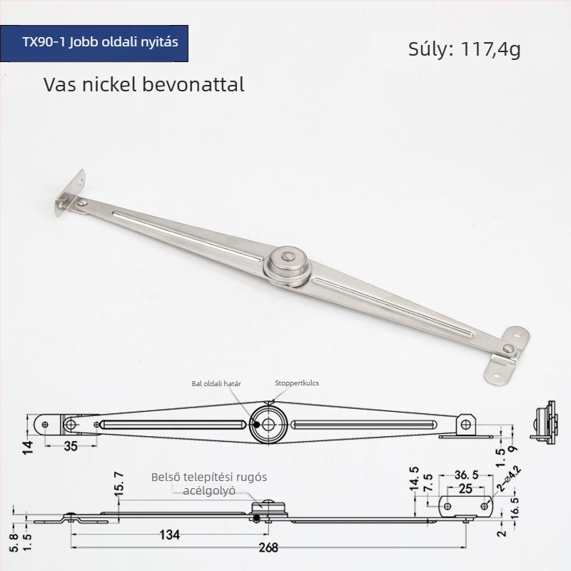 Szekrényajtó korlátozó, modell Tx90-2, rozsdamentes acél, Gurui márka, modern minimalista stílus