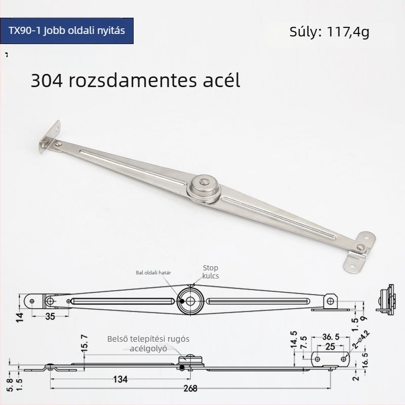 Szekrényajtó korlátozó, modell Tx90-2, rozsdamentes acél, Gurui márka, modern minimalista stílus