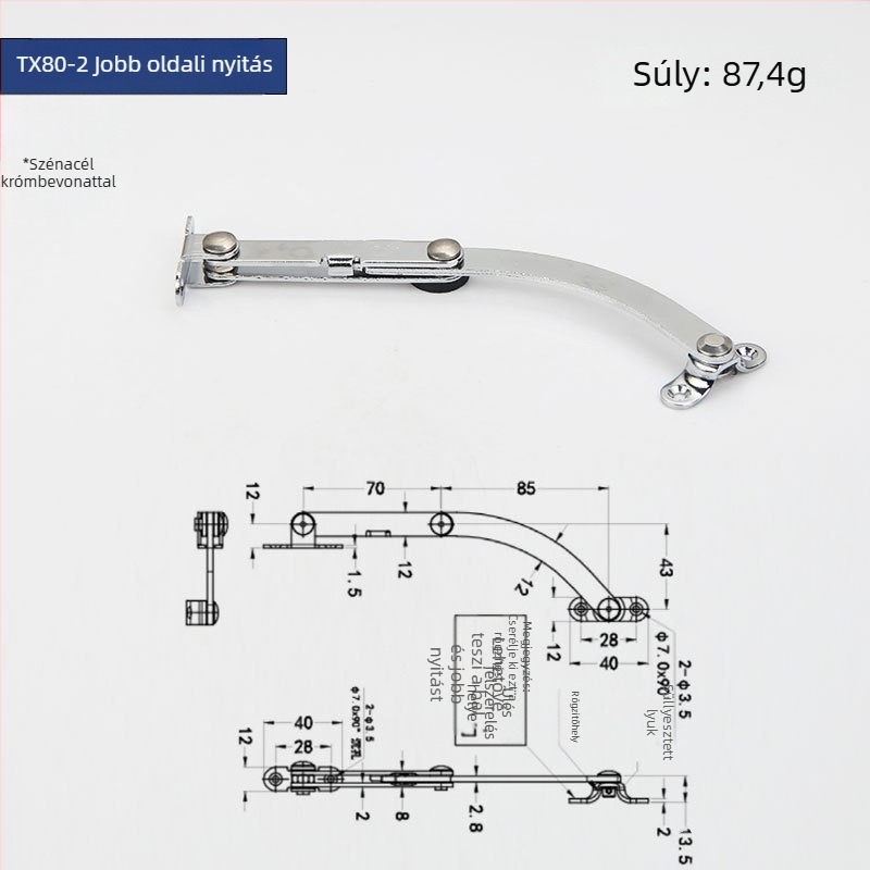 Szekrényajtó korlátozó, modell Tx90-2, rozsdamentes acél, Gurui márka, modern minimalista stílus