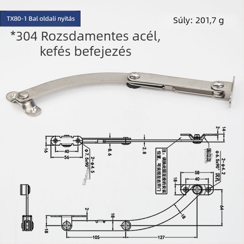 Szekrényajtó korlátozó, modell Tx90-2, rozsdamentes acél, Gurui márka, modern minimalista stílus