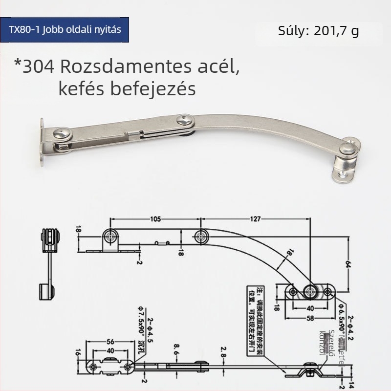 Szekrényajtó korlátozó, modell Tx90-2, rozsdamentes acél, Gurui márka, modern minimalista stílus