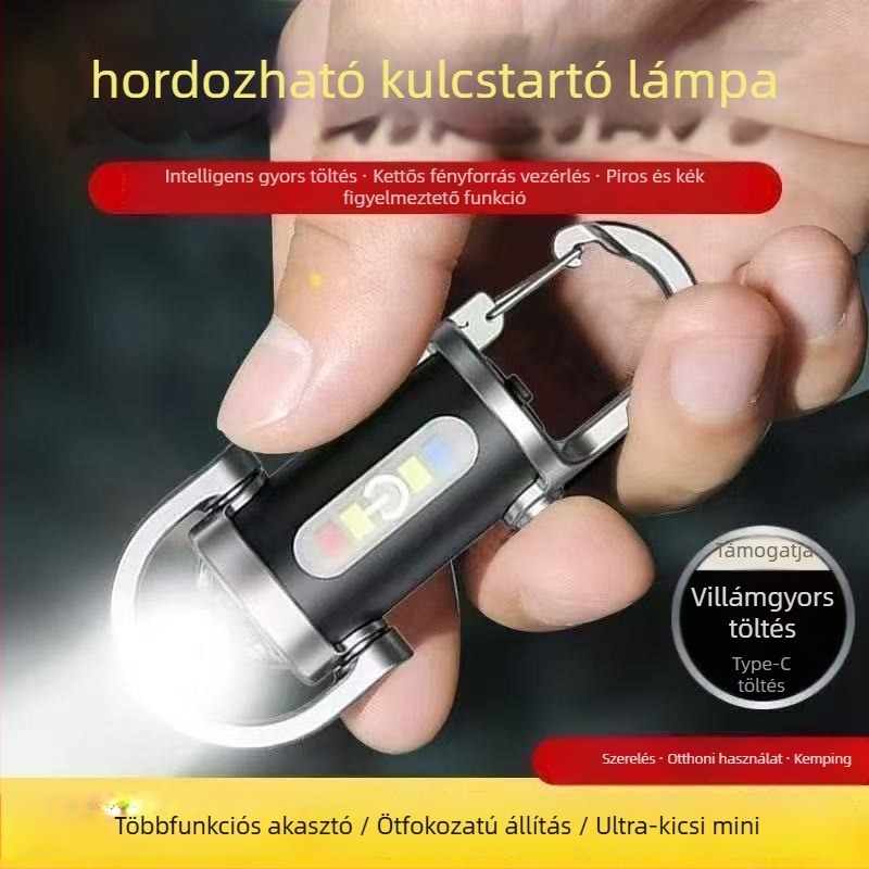 Multifunkcionális vízálló hordozható zseblámpa kulcstartóval, szilikon test, LED, újratölthető, kézzel hajtva