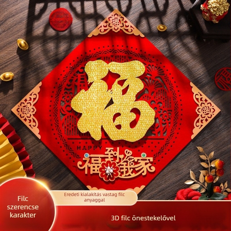 Háromdimenziós üreges filc szerencsejel ajtómatrica – A ló éve
