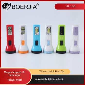 LED zseblámpa ABS műanyagból, USB töltés, 500mAh akkumulátor, max 100 m fényhatótáv, alkalmas túrázáshoz, kempingezéshez, vészhelyzethez és járőrhöz