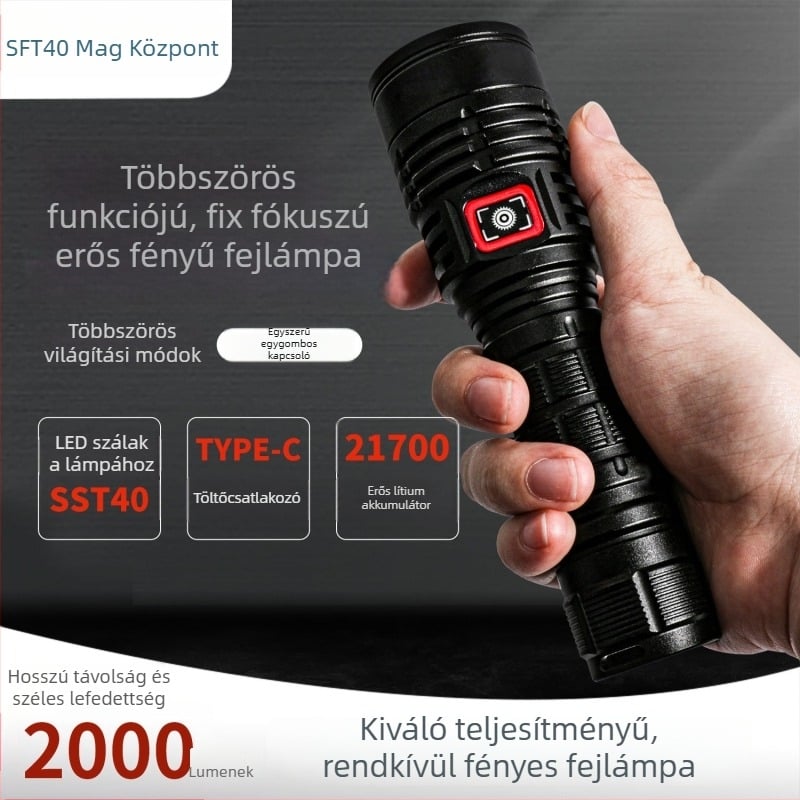 G40 újratölthető kézi zseblámpa kültéri és otthoni használatra, hosszú hatótávolság, hosszú üzemidő, kompakt, fix fókusz