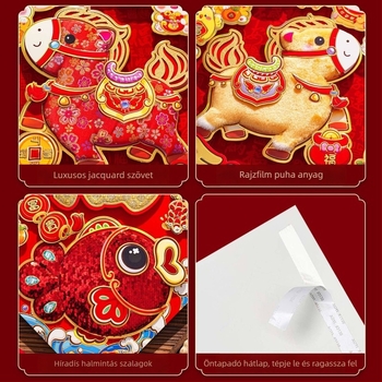 Ajtó dekorációs matrica – háromdimenziós filc, rajzfilmfigurával, flitterekkel, újév dekorációhoz