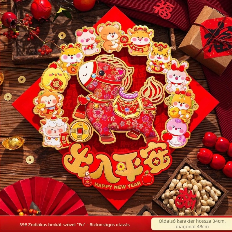 Ajtó dekorációs matrica – háromdimenziós filc, rajzfilmfigurával, flitterekkel, újév dekorációhoz