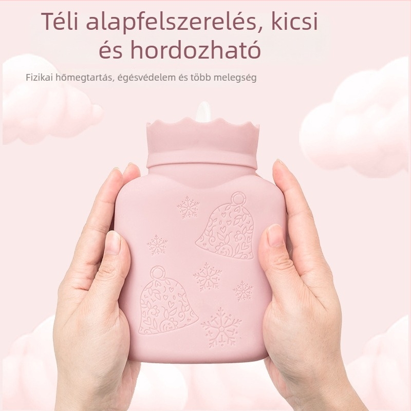 Szilikonból készült forróvizes palack – vízbefecskendezéses fűtés, robbanásbiztos, mini rajzfilm plüss kézmelegítő