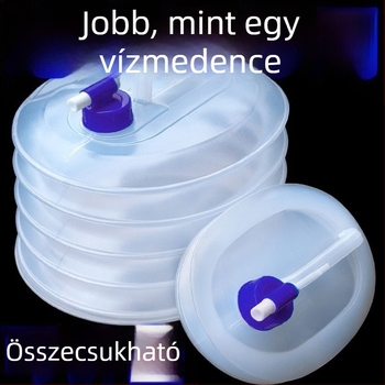 Összecsukható víztáska élelmiszer-minőségű PVC-ből, kültéri, hordozható kempingvíztároló teleszkópos kifolyóval és több rekesszel