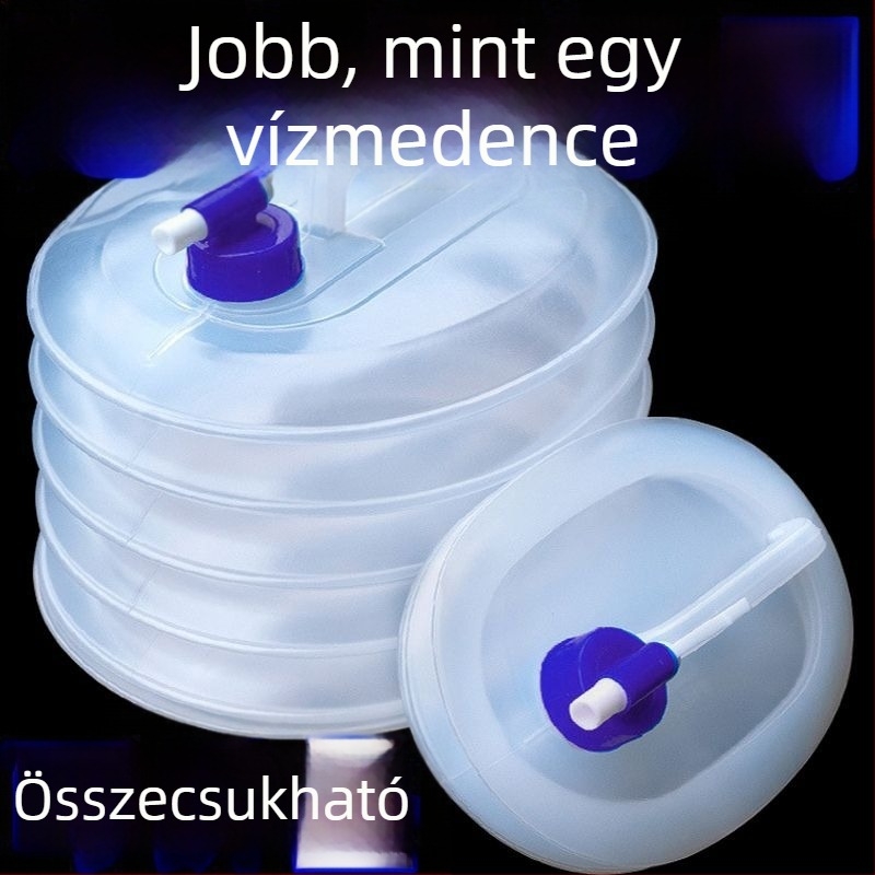 Összecsukható víztáska élelmiszer-minőségű PVC-ből, kültéri, hordozható kempingvíztároló teleszkópos kifolyóval és több rekesszel