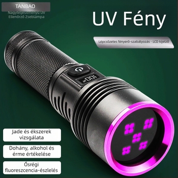 365 nm-es UV azonosító zseblámpa porcelán antifalsifikációhoz, test alumíniumötvözet, 7000 mAh akkumulátor, hatótávolság 50–100 m