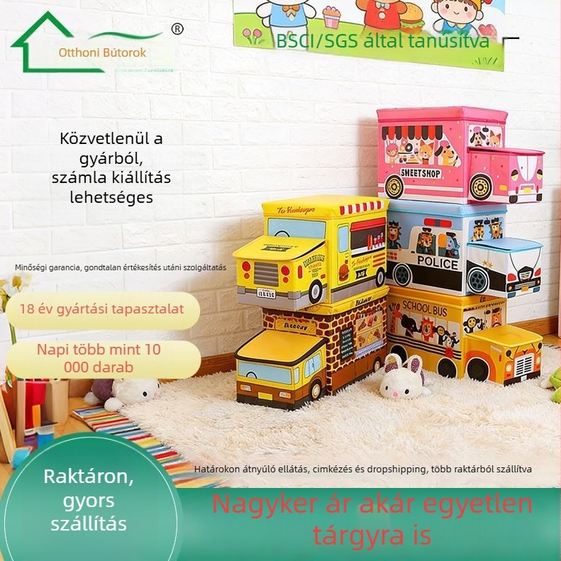 Gyerekeknek szánt tároló puff – Rajzfilmszerű stílus, Anyag: nem szőtt textil, Kapacitás 50 L, Teherbírás 120 kg, Téglalap alakú forma