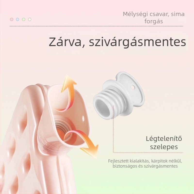 Vízfeltöltéses forróvíz-palack légpárnás melegítővel derék és has melegítésére, kezekhez és lábakhoz; biztonságos és robbanásbiztos.