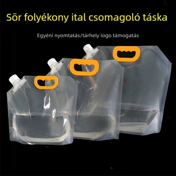 Folyadék italok csomagoló tasakja, átlátszó, álló kivitel, kifolyócsővel, márka Yuxi