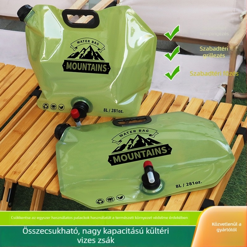Kültéri, hordozható összecsukható víztároló táska, nagy kapacitású, élelmiszer-minőségű folyadékcsomagoláshoz
