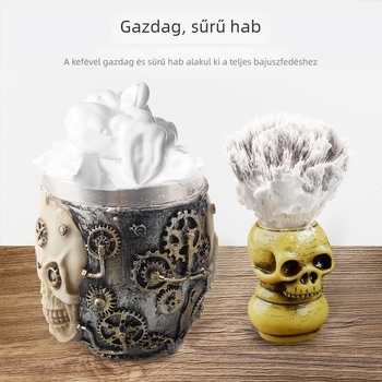CestoMen Koponya mintázatú habosító tál ecsetkészlet borotválkozáshoz – 50 ml, ecset bajusz és arc számára, mindennapi használatra