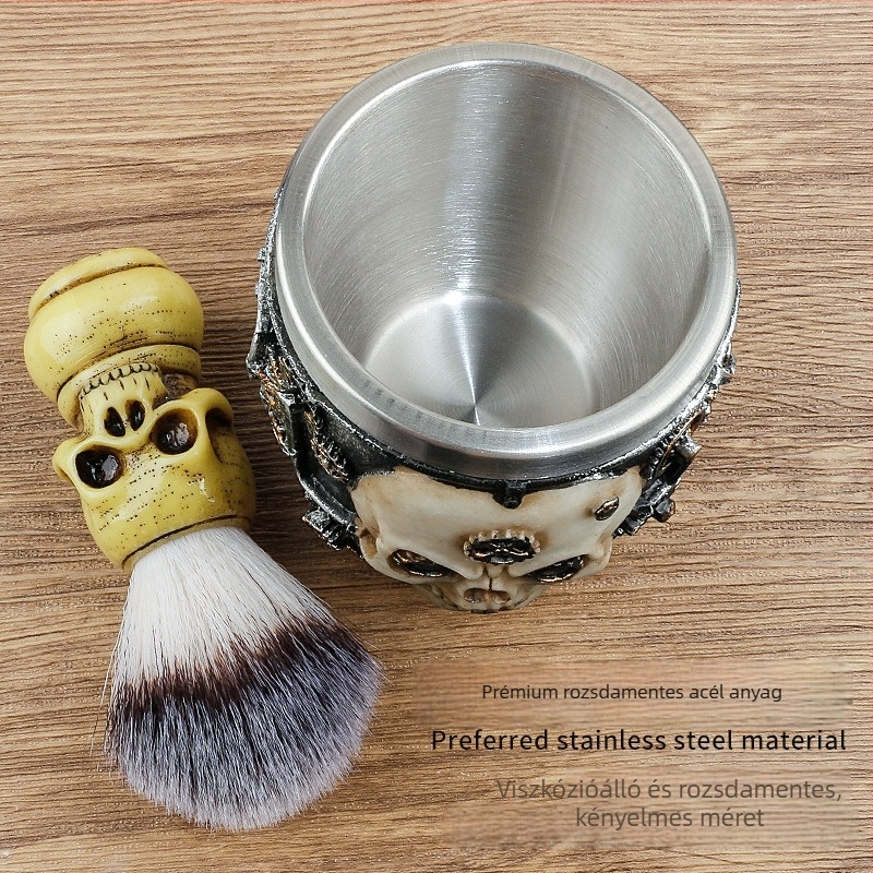 CestoMen Koponya mintázatú habosító tál ecsetkészlet borotválkozáshoz – 50 ml, ecset bajusz és arc számára, mindennapi használatra