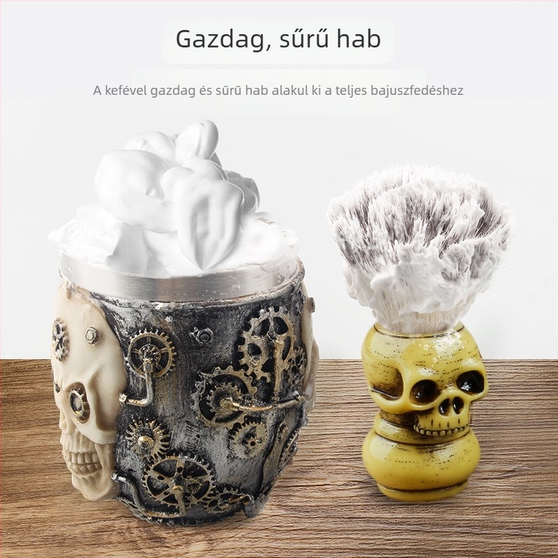 CestoMen Koponya mintázatú habosító tál ecsetkészlet borotválkozáshoz – 50 ml, ecset bajusz és arc számára, mindennapi használatra